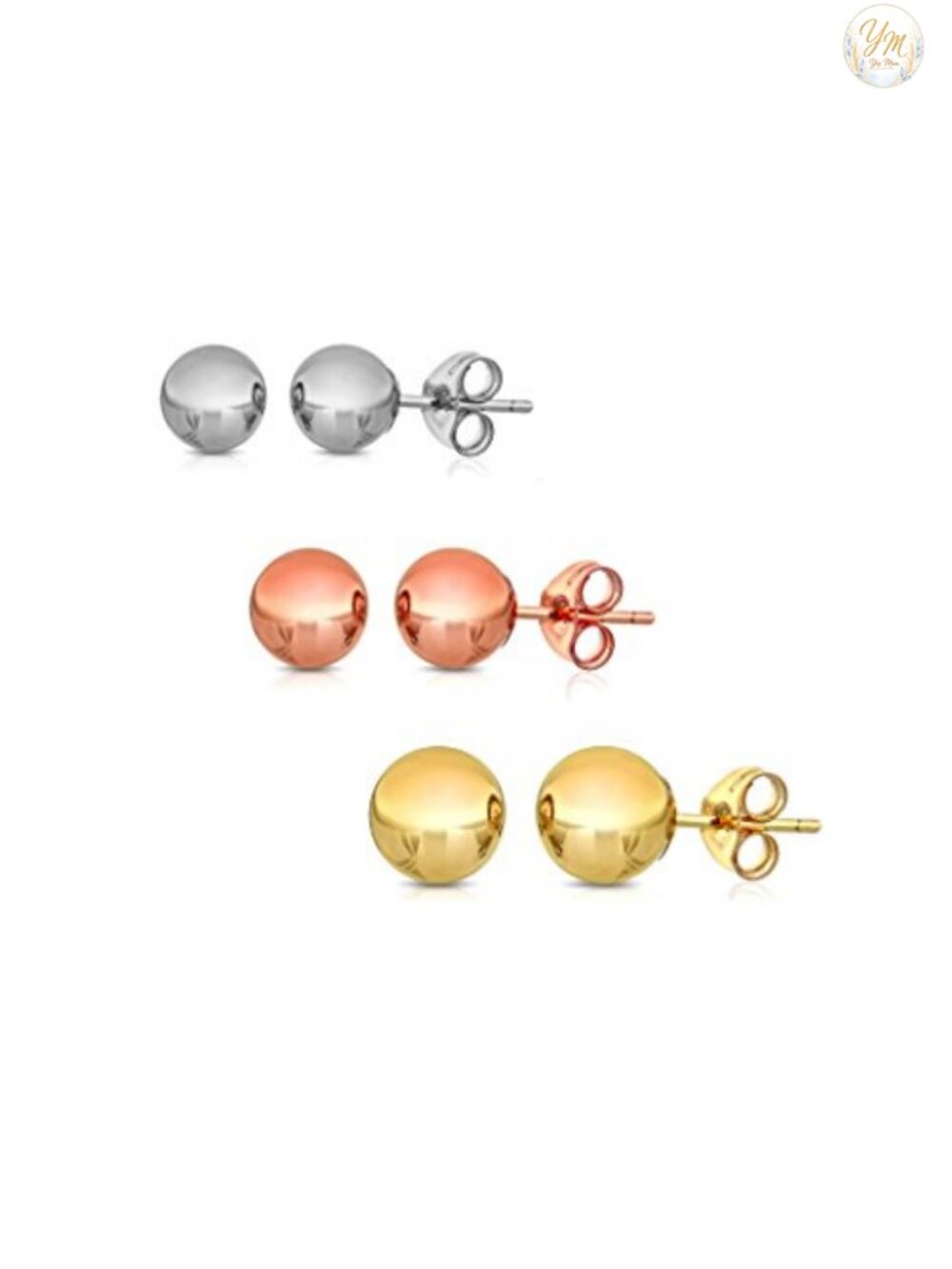 14K Solid Gold Ball Stud Earrings 3 Pair Pack 3MM 4MM 5MM High Polish